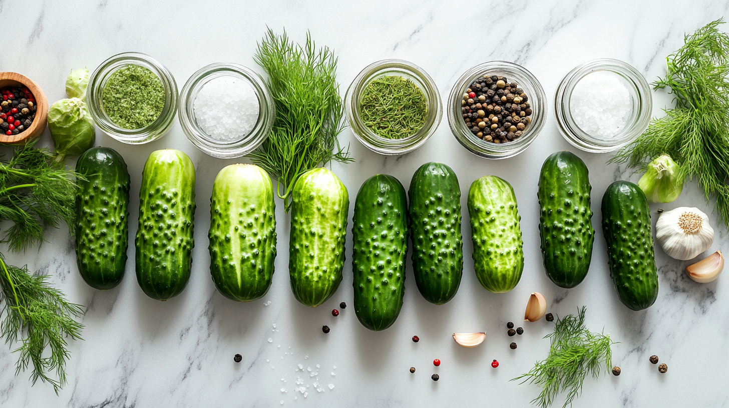 Fresh cucumbers and pickling ingredients for sour pickles