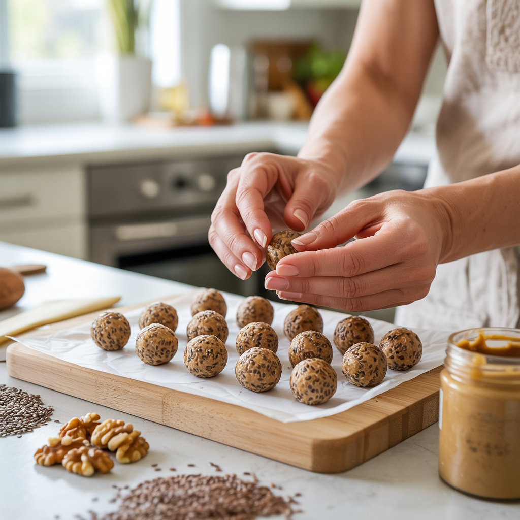 Rolling bariatric seed energy bites.