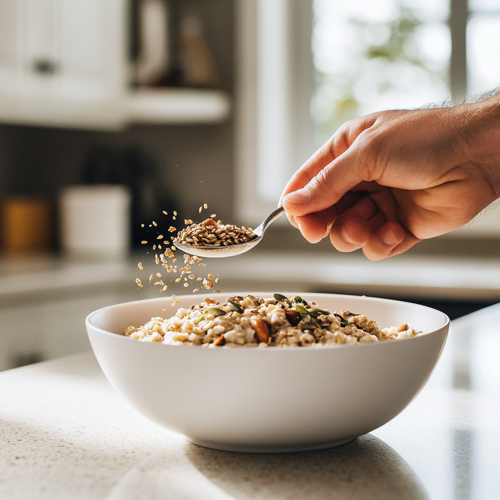 Sprinkling seeds on oatmeal for bariatric weight loss.