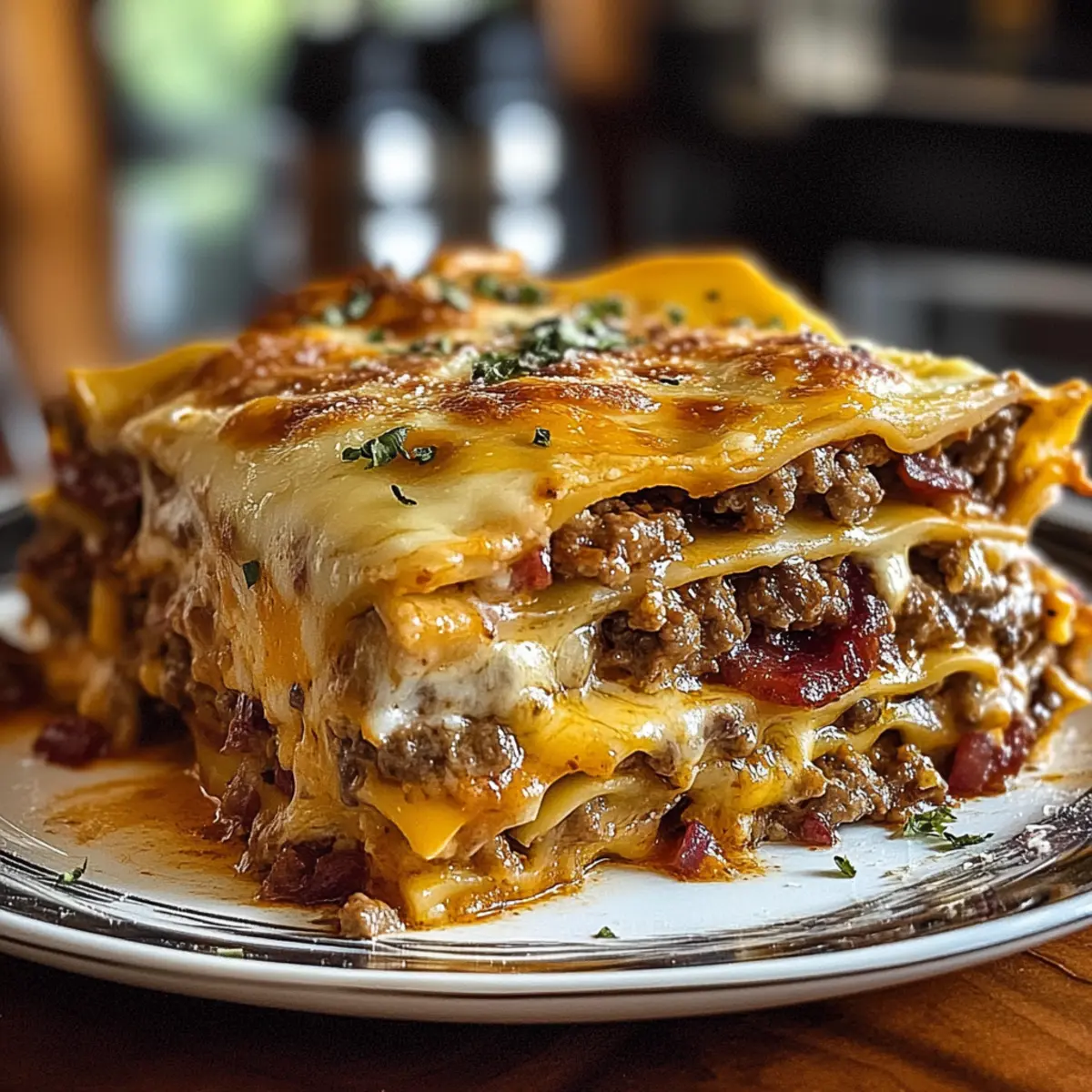 Parmesan Garlic Bacon Cheeseburger Lasagna